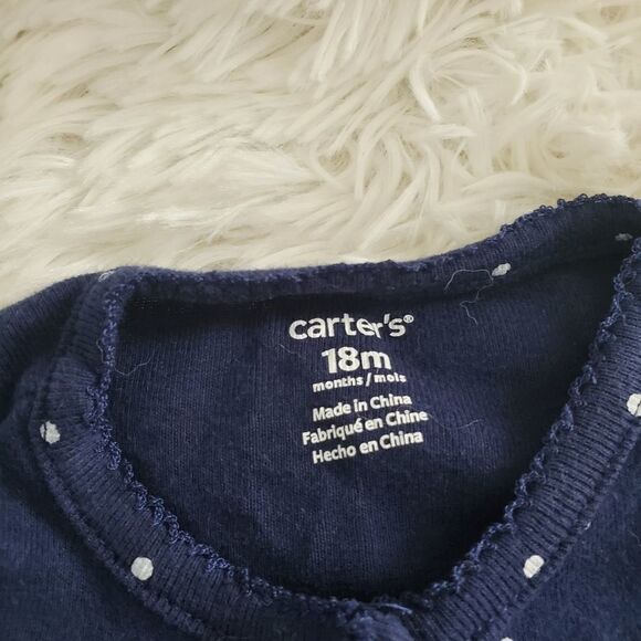 Carter's Baby Girl's Size 18M Navy Blue and White Polka Dot Romper - Picture 3 of 8